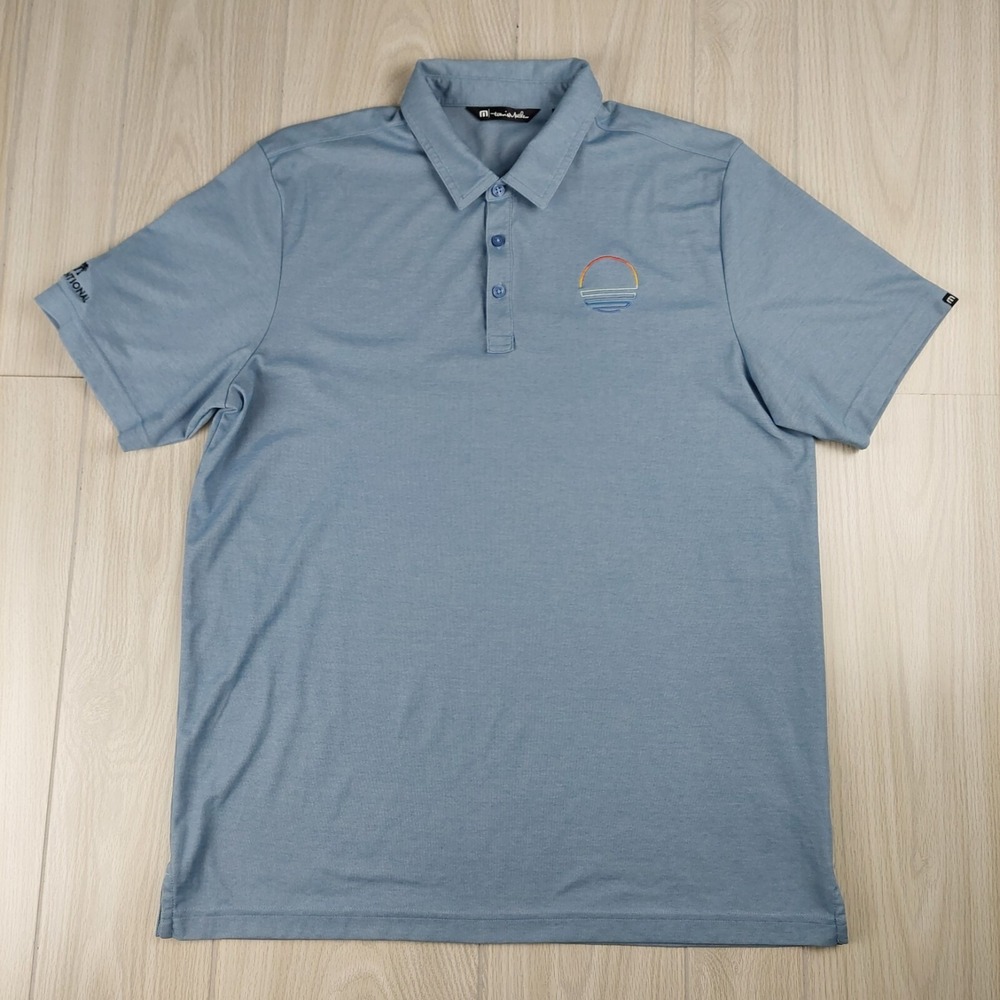 Travis Mathew Polo Shirt Mens XL Blue Golf Sunset Logo The Intentional Preppy - Picture 2 of 8